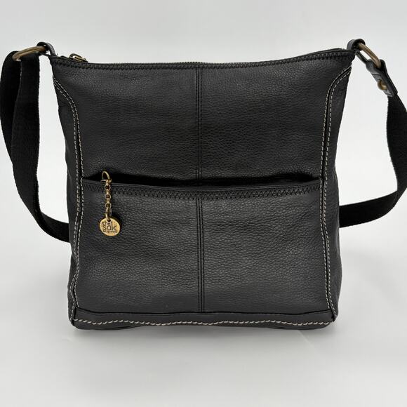 The Sak Handbags - The Sak Silverlake Black Leather Crossbody Bag Contrast Stitch Boho